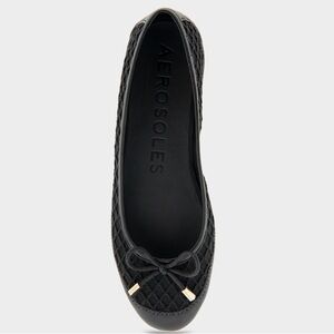 AEROSOLES Palma Black Mesh Leather Flats with Bow Detail NWT